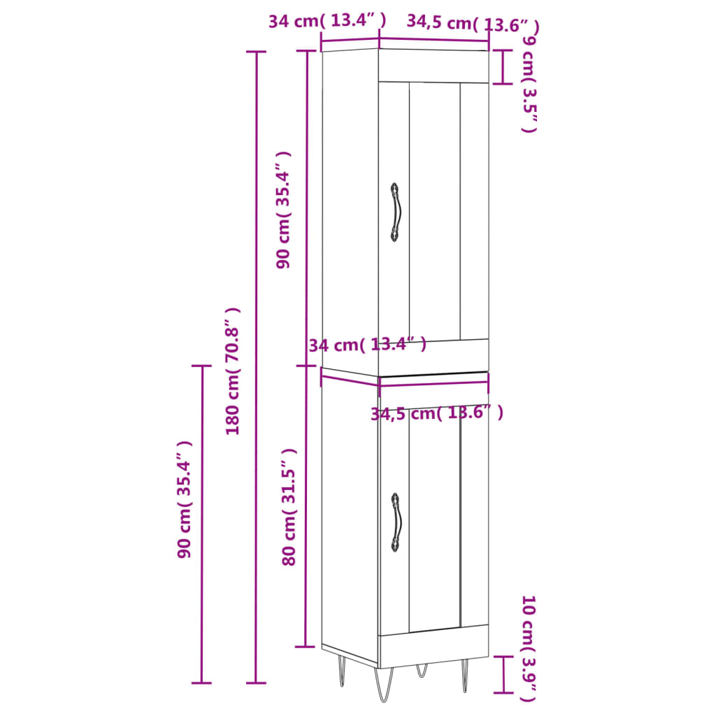 Image Buffet haut Chêne sonoma 34,5x34x180 cm Bois d'ingénierie | Xios Store SNC vidaXL Xios Store SNC