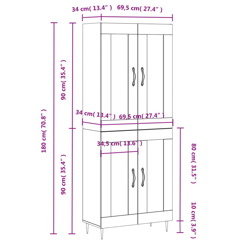 Image Buffet haut Gris béton 69,5x34x180 cm Bois d'ingénierie | Xios Store SNC vidaXL Xios Store SNC