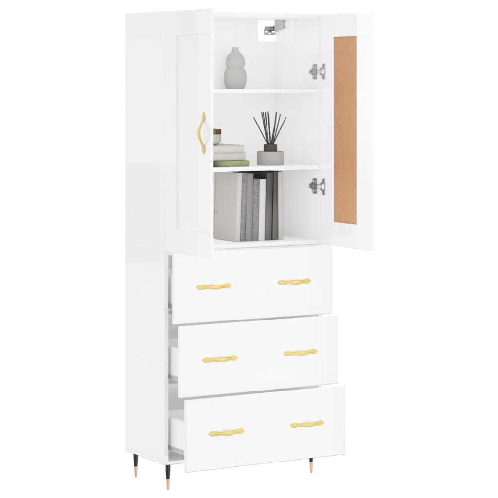 Image Buffet haut Blanc brillant 69,5x34x180 cm Bois d'ingénierie | Xios Store SNC vidaXL Xios Store SNC