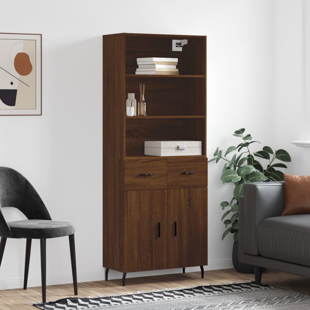 Image Buffet haut Chêne marron 69,5x34x180 cm Bois d'ingénierie | Xios Store SNC vidaXL Xios Store SNC