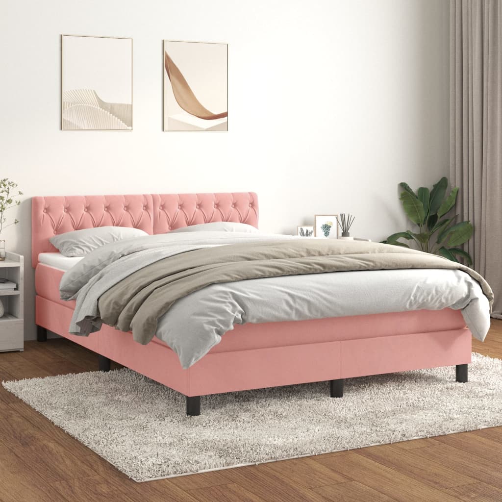 Image Sommier à lattes de lit avec matelas Rose 140x200 cm Velours | Xios Store SNC vidaXL Xios Store SNC