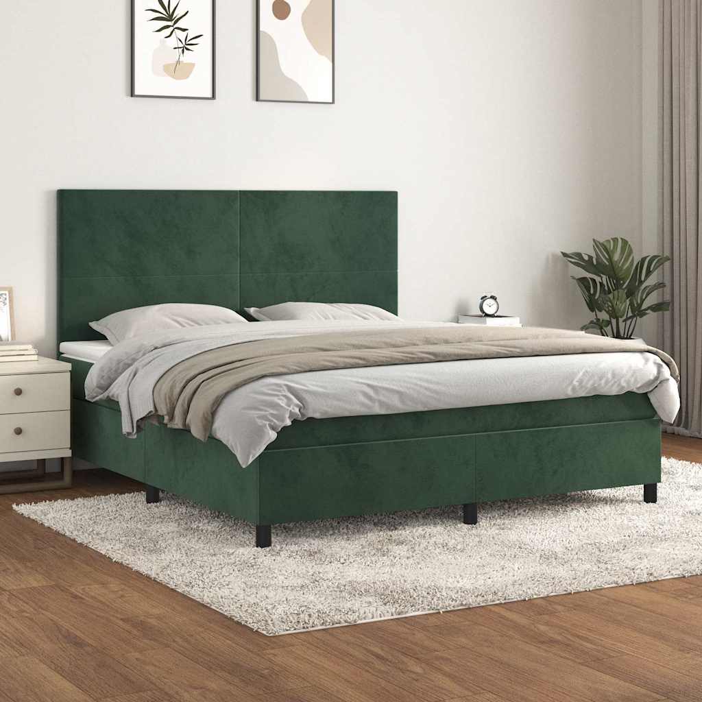 Sommier à lattes de lit et matelas Vert foncé 180x200cm Velours Lits & cadres de lit vidaXL