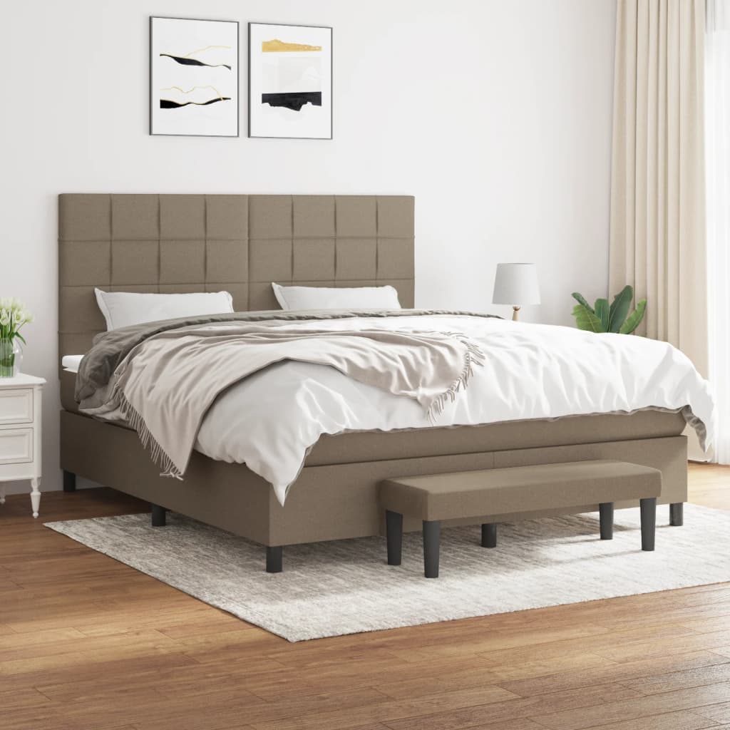 Sommier à lattes de lit avec matelas Taupe 180x200 cm Tissu Lits & cadres de lit vidaXL