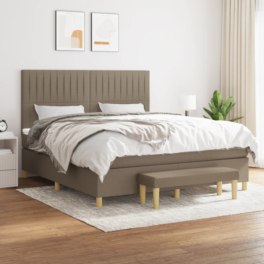 Sommier à lattes de lit avec matelas Taupe 180x200 cm Tissu Lits & cadres de lit vidaXL