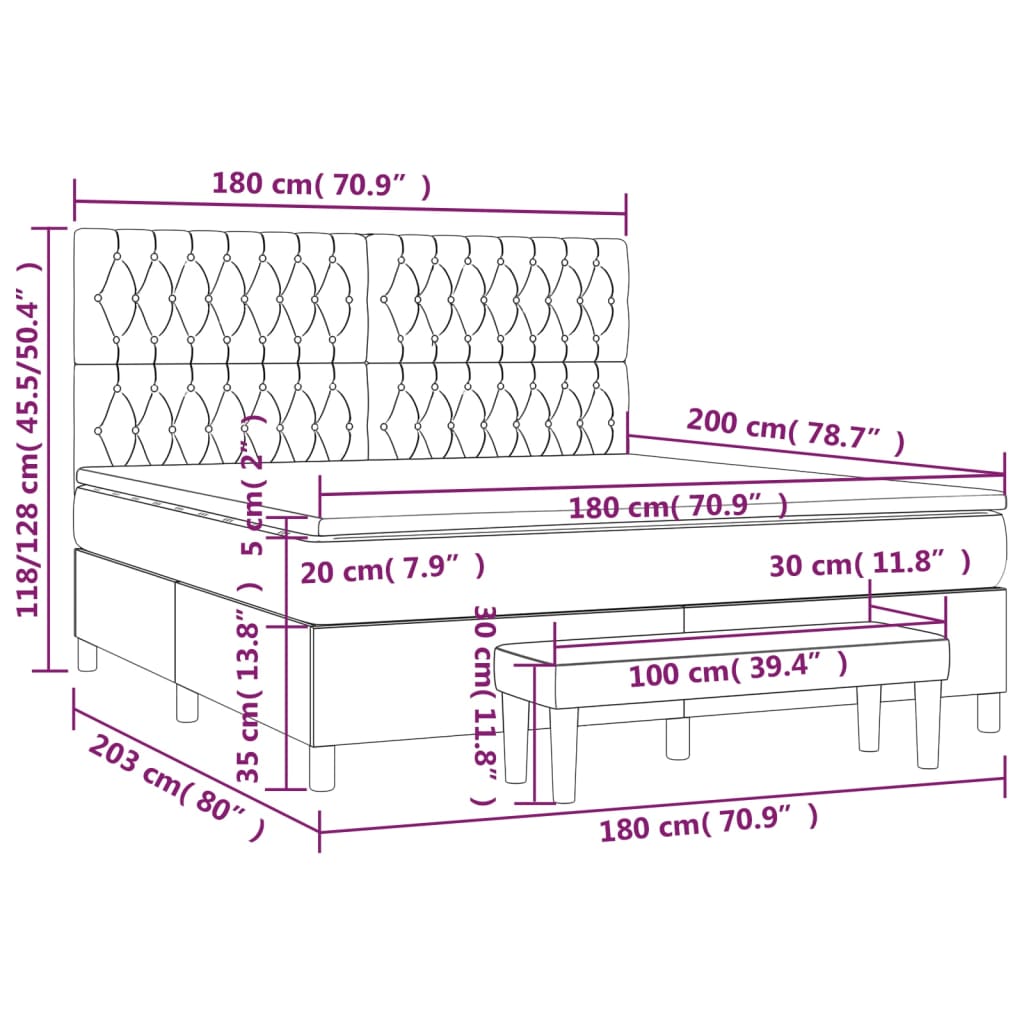 Sommier à lattes de lit avec matelas Gris clair 180x200cm Tissu Lits & cadres de lit vidaXL