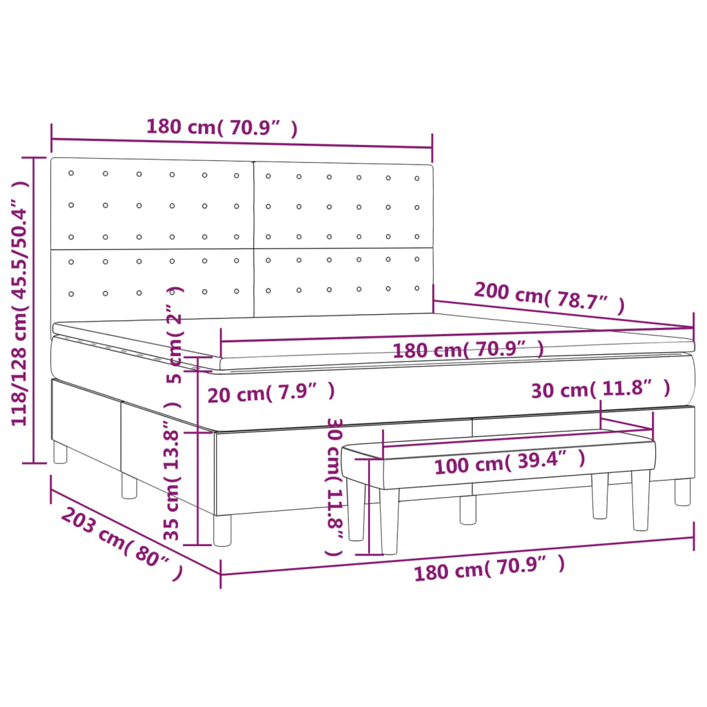 Sommier à lattes de lit avec matelas Taupe 180x200 cm Tissu Lits & cadres de lit vidaXL