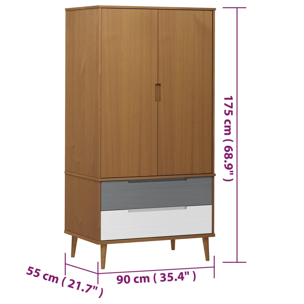 Garde-robe MOLDE Marron 90x55x175 cm Bois massif de pin Armoires vidaXL   