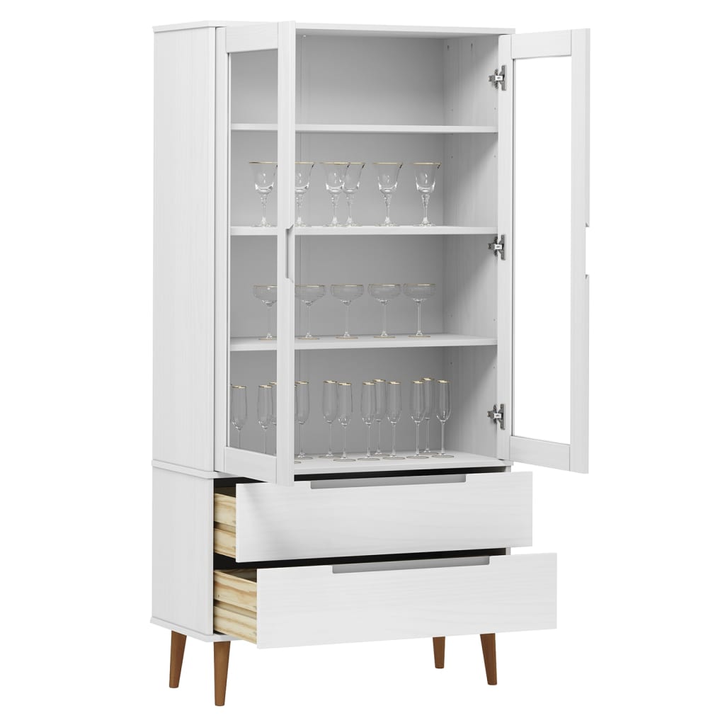 Armoire à vitrine MOLDE Blanc 90x35x175 cm Bois de pin massif Bibliothèques vidaXL   