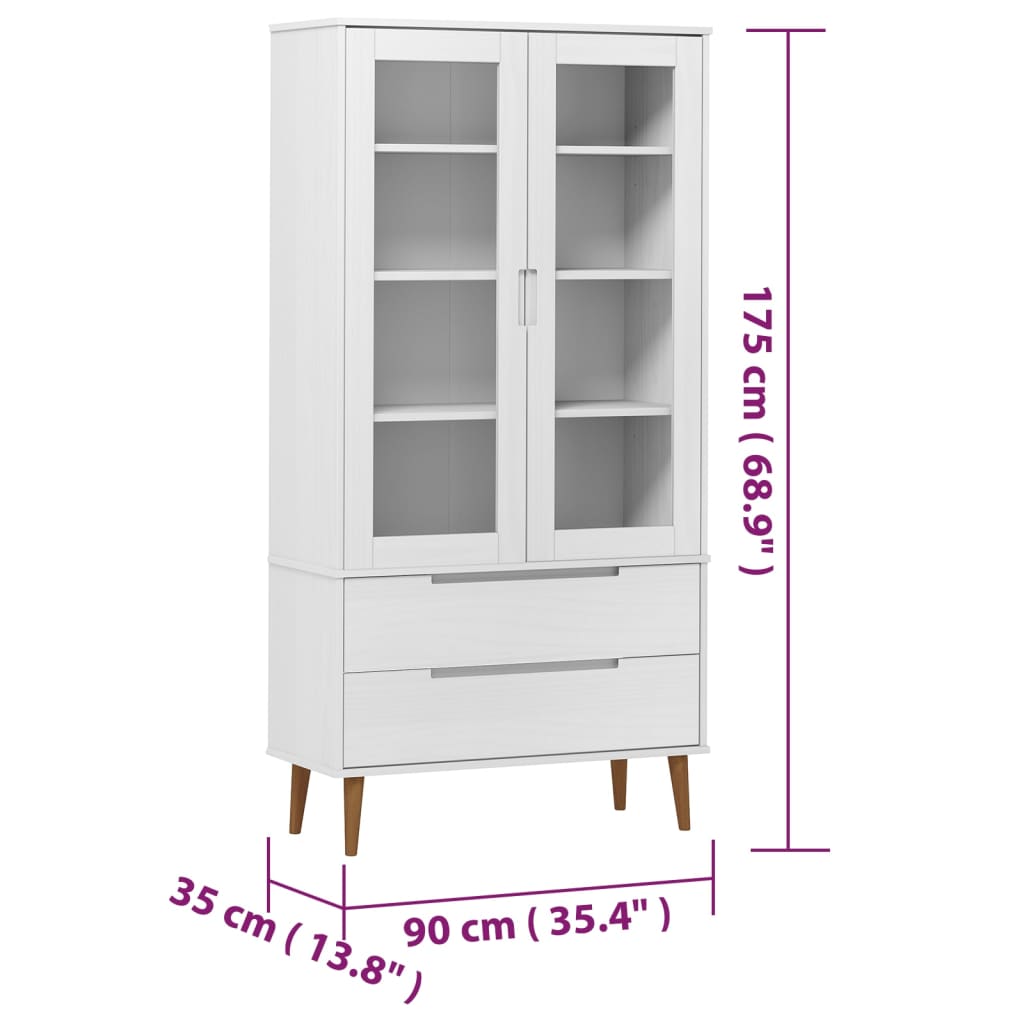 Armoire à vitrine MOLDE Blanc 90x35x175 cm Bois de pin massif Bibliothèques vidaXL   