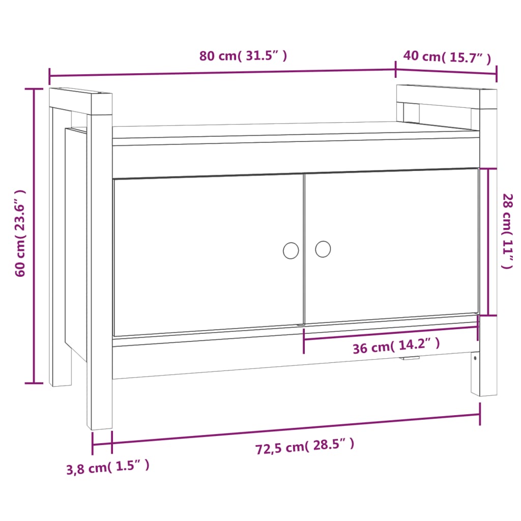 Banc d'entrée Marron miel 80x40x60 cm Bois de pin massif Bancs coffres vidaXL   