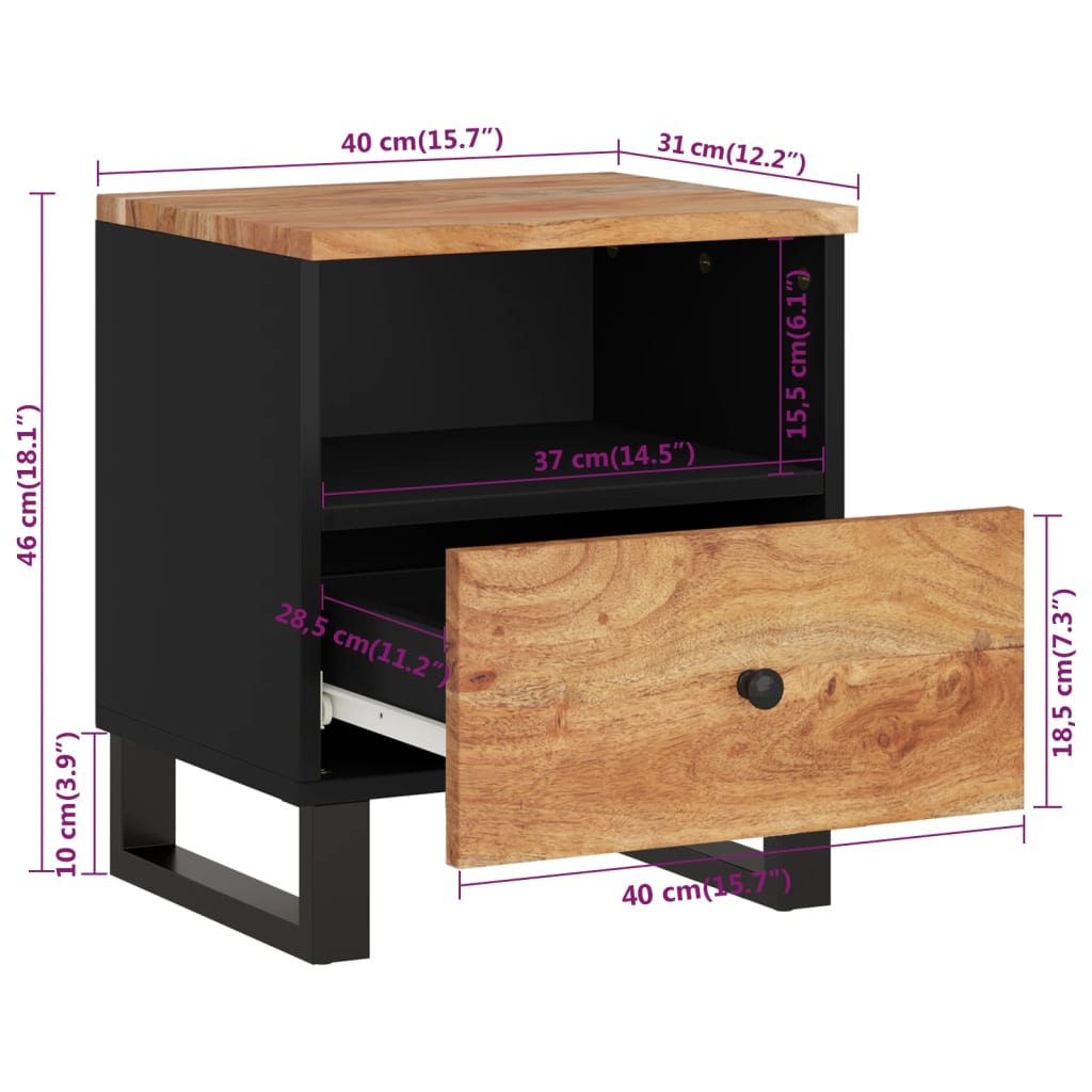 Table de chevet Bois d'acacia solide et d'ingénierie Tables de chevet vidaXL