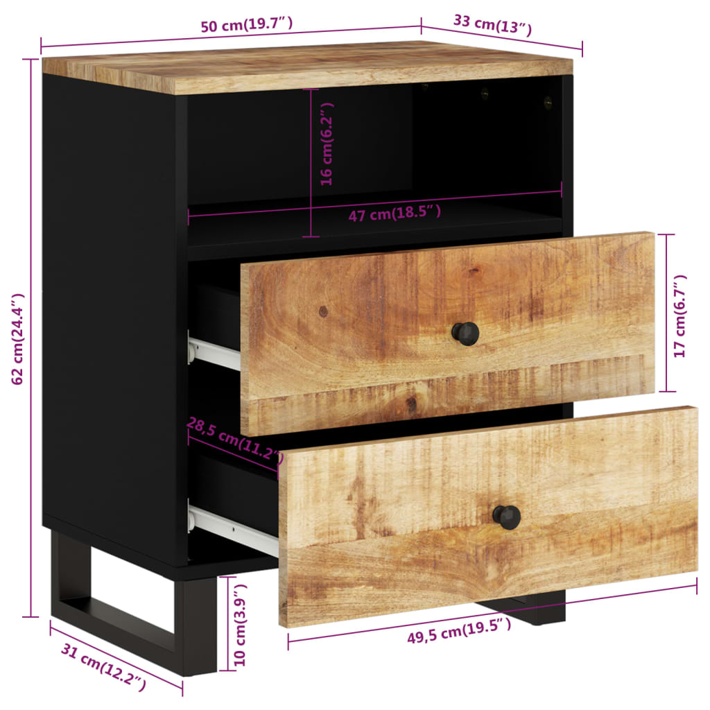 Table de chevet 50x33x62 cm Bois de manguier et d'ingénierie Tables de chevet vidaXL