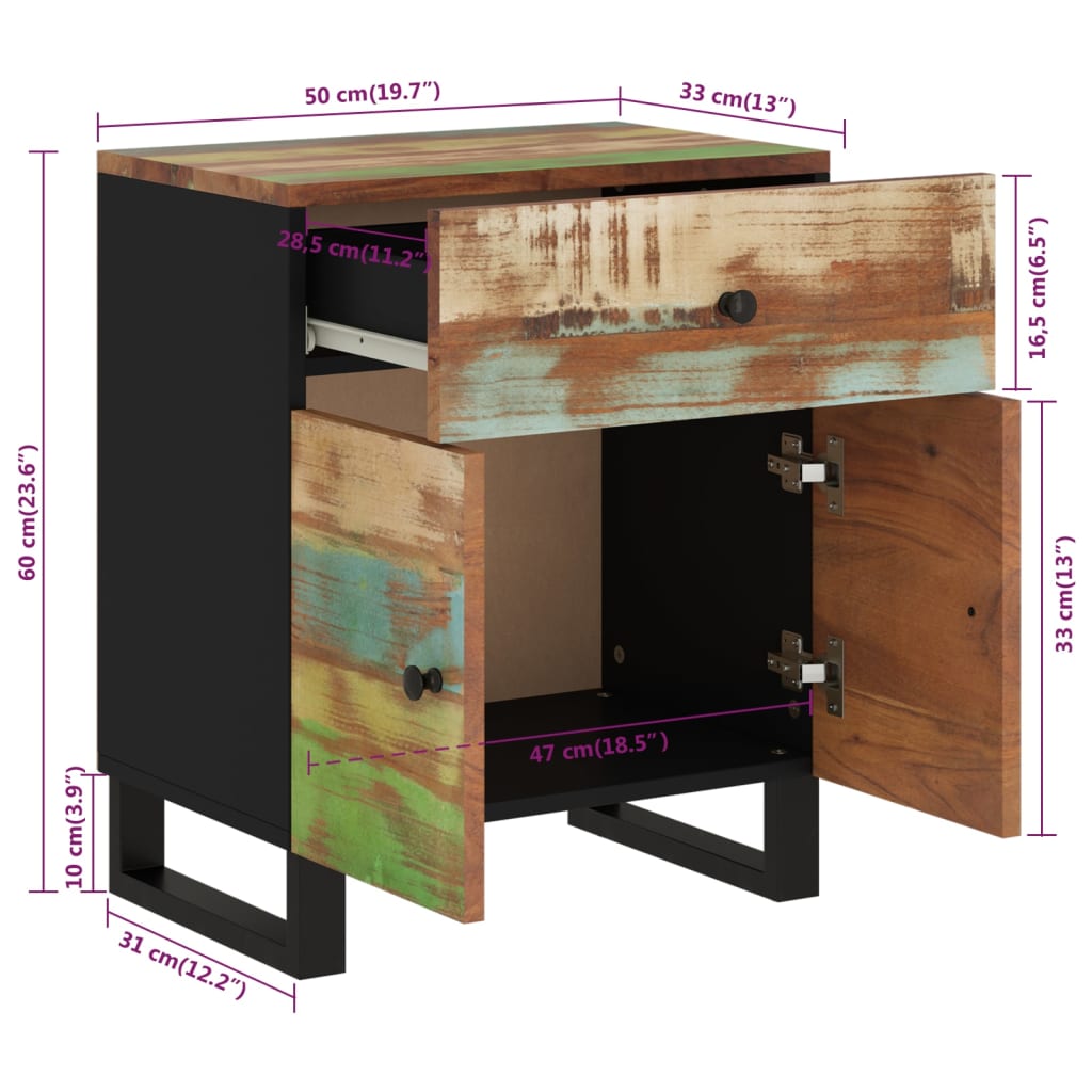 Table de chevet 50x33x60cm Bois de récupération et d'ingénierie Tables de chevet vidaXL