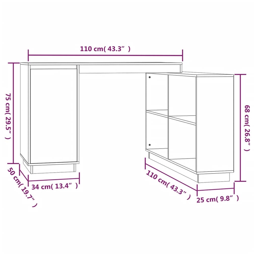 Bureau 110x50x75 cm Bois massif de pin Bureaux vidaXL   