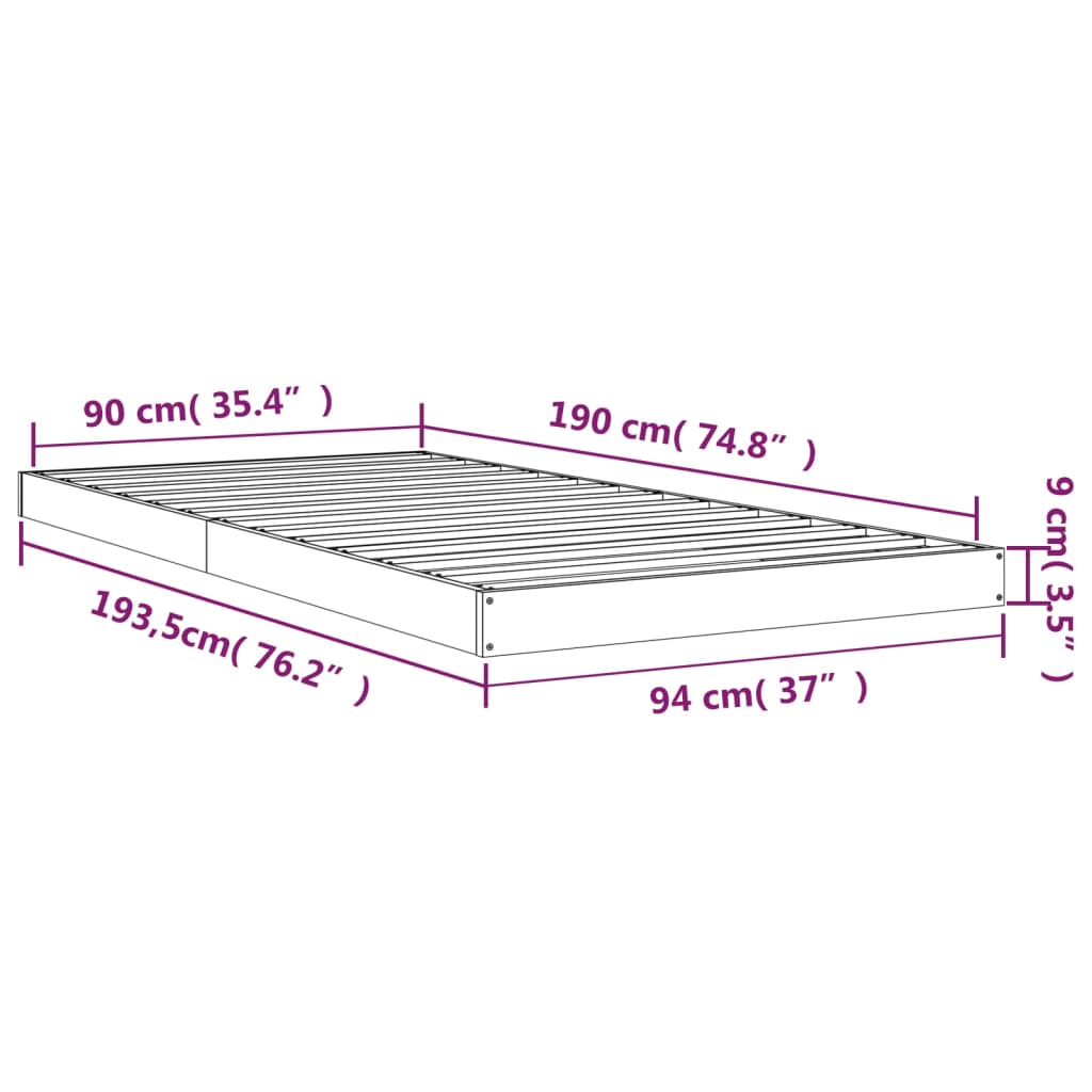 Cadre de lit blanc 90x190 cm simple bois massif de pin Lits & cadres de lit vidaXL   