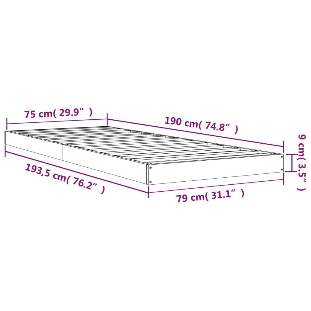 Cadre de lit blanc 75x190 cm petit simple bois massif de pin Lits & cadres de lit vidaXL   