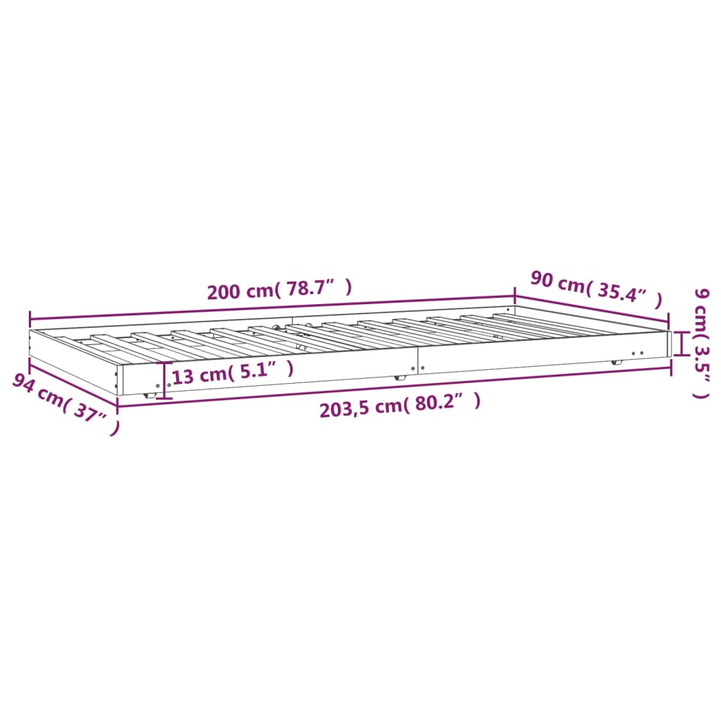 Cadre de lit Blanc 90x200 cm Bois de pin massif Lits & cadres de lit vidaXL   