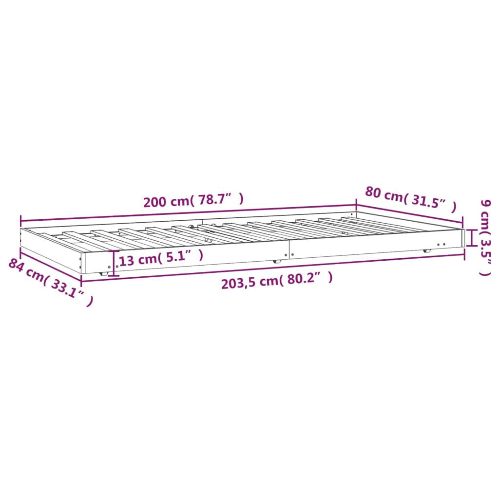 Cadre de lit Blanc 80x200 cm Bois de pin massif Lits & cadres de lit vidaXL   