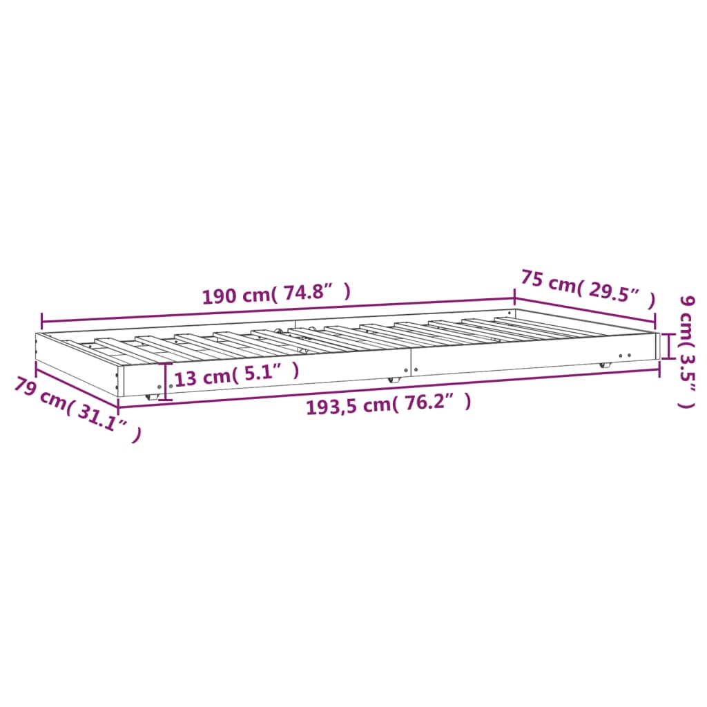 Cadre de lit 75x190 cm Bois de pin massif Lits & cadres de lit vidaXL   