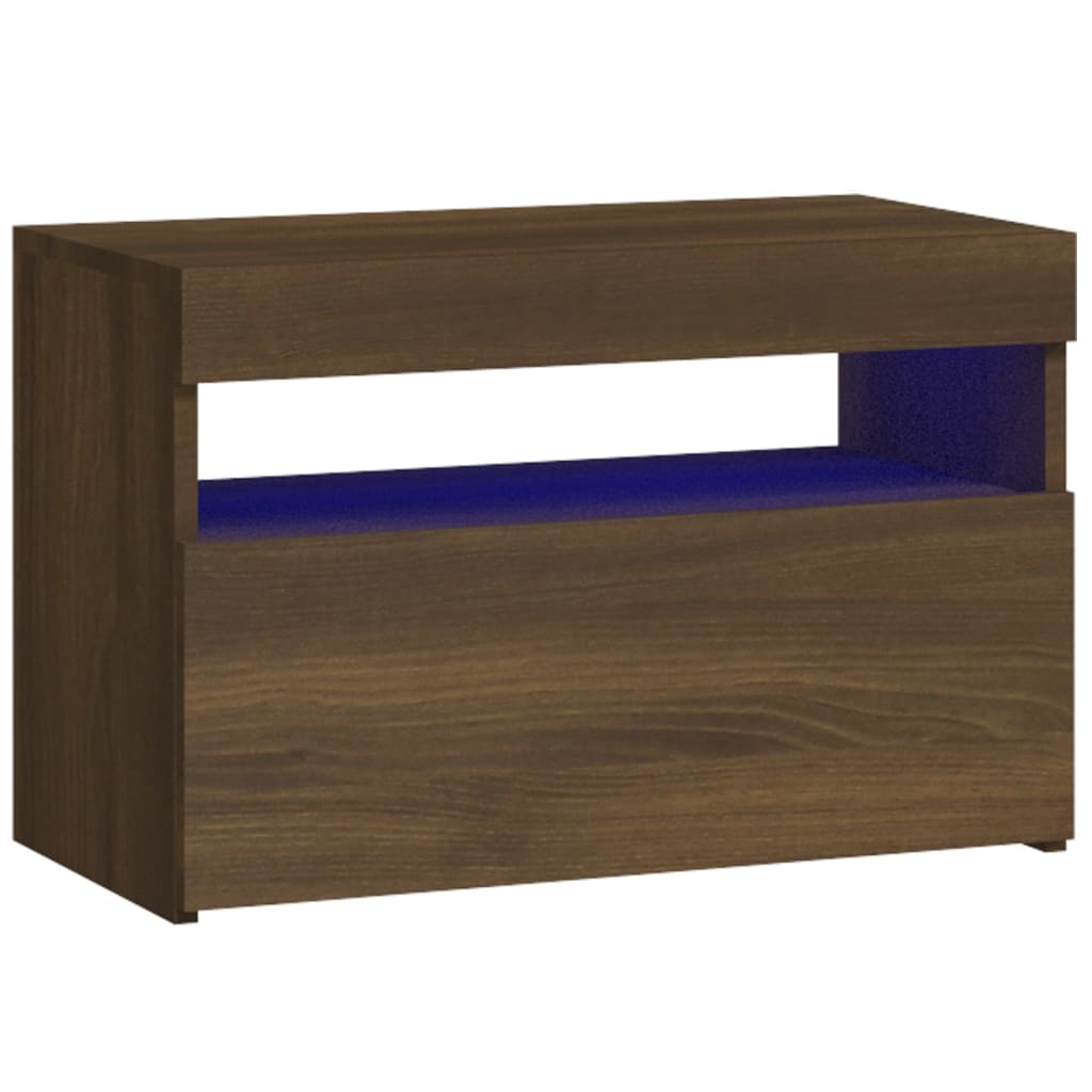 Table de chevet avec lumières LED Chêne marron 60x35x40 cm Tables de chevet vidaXL