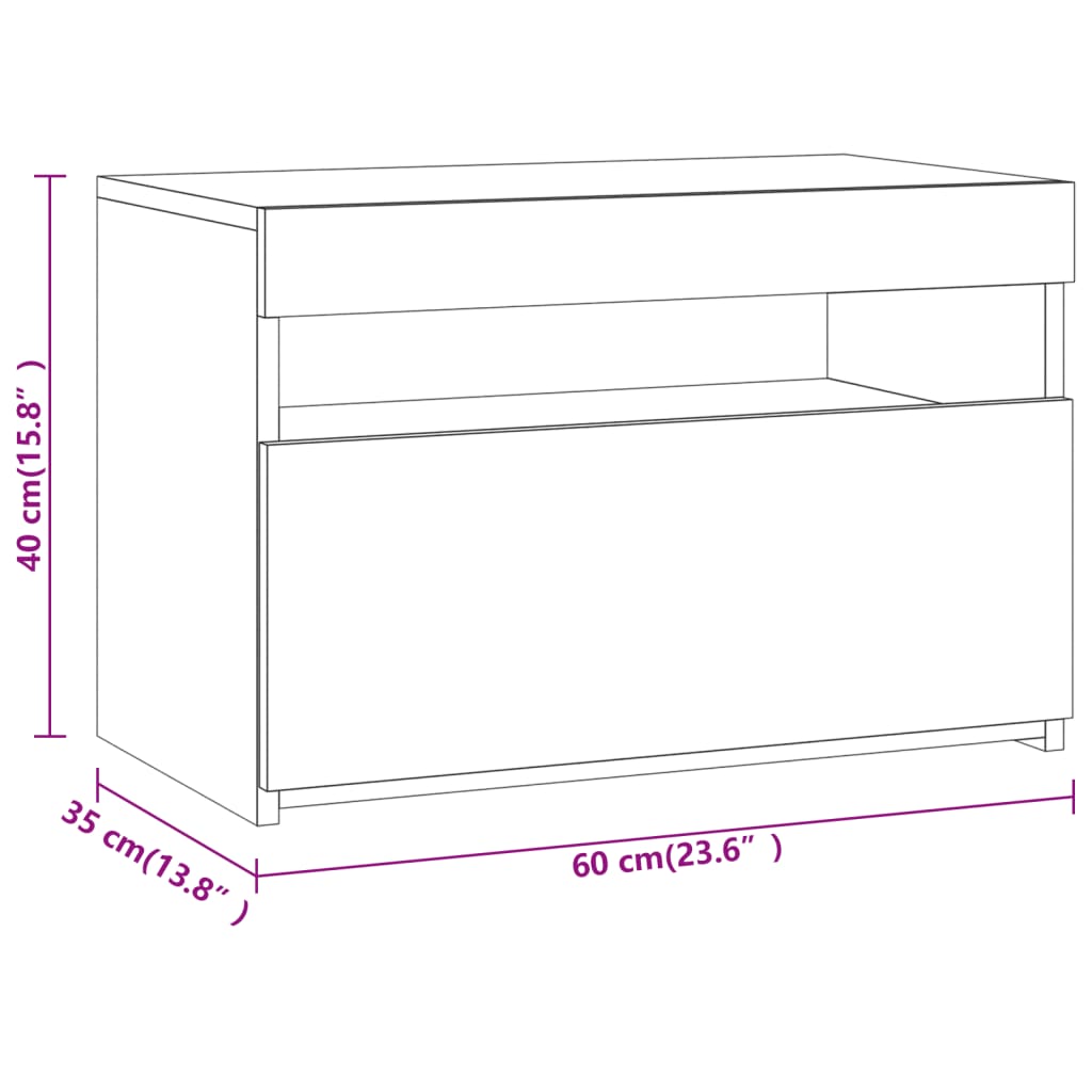 Table de chevet avec lumières LED Chêne marron 60x35x40 cm Tables de chevet vidaXL