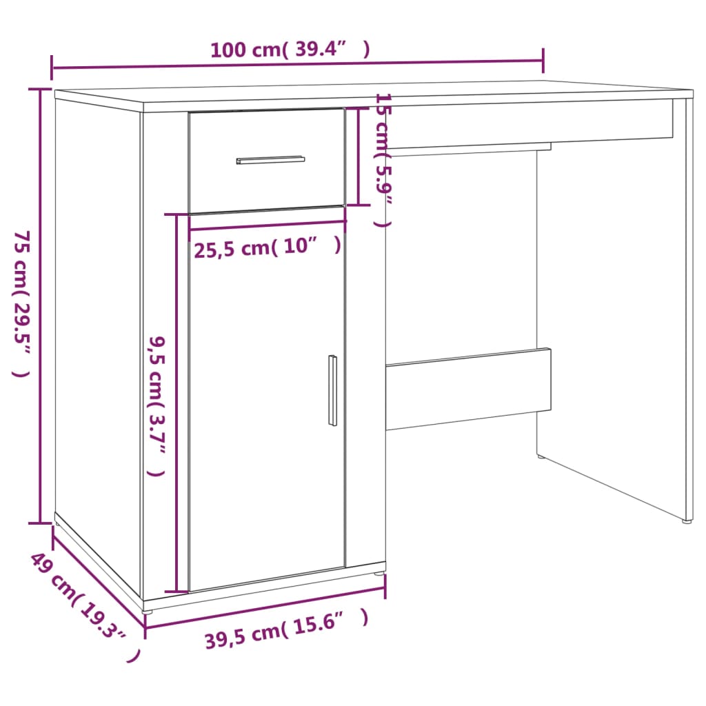 Bureau Chêne marron 100x49x75 cm Bois d'ingénierie Bureaux vidaXL