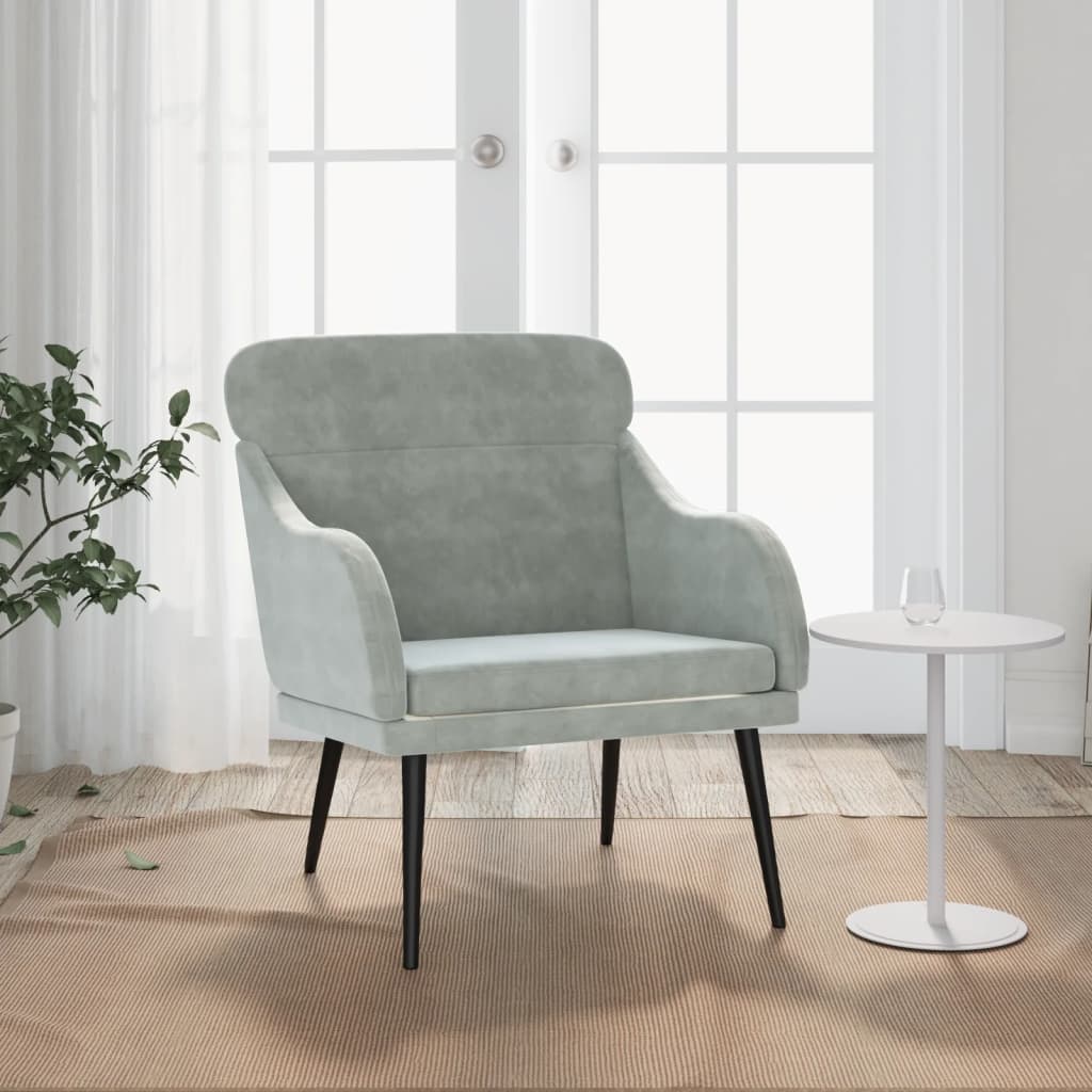 Fauteuil Gris clair 63x76x80 cm Velours Fauteuils vidaXL   