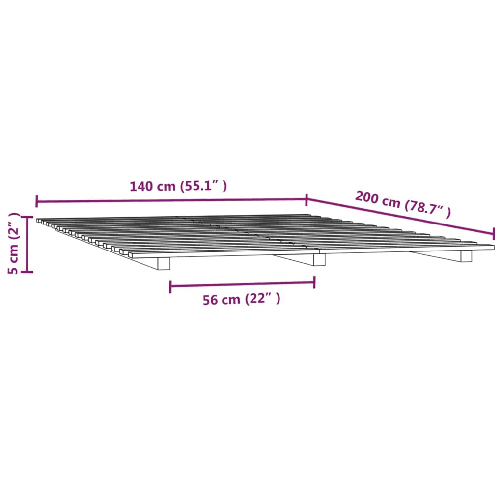 Cadre de lit blanc 140x200 cm bois de pin massif Lits & cadres de lit vidaXL   