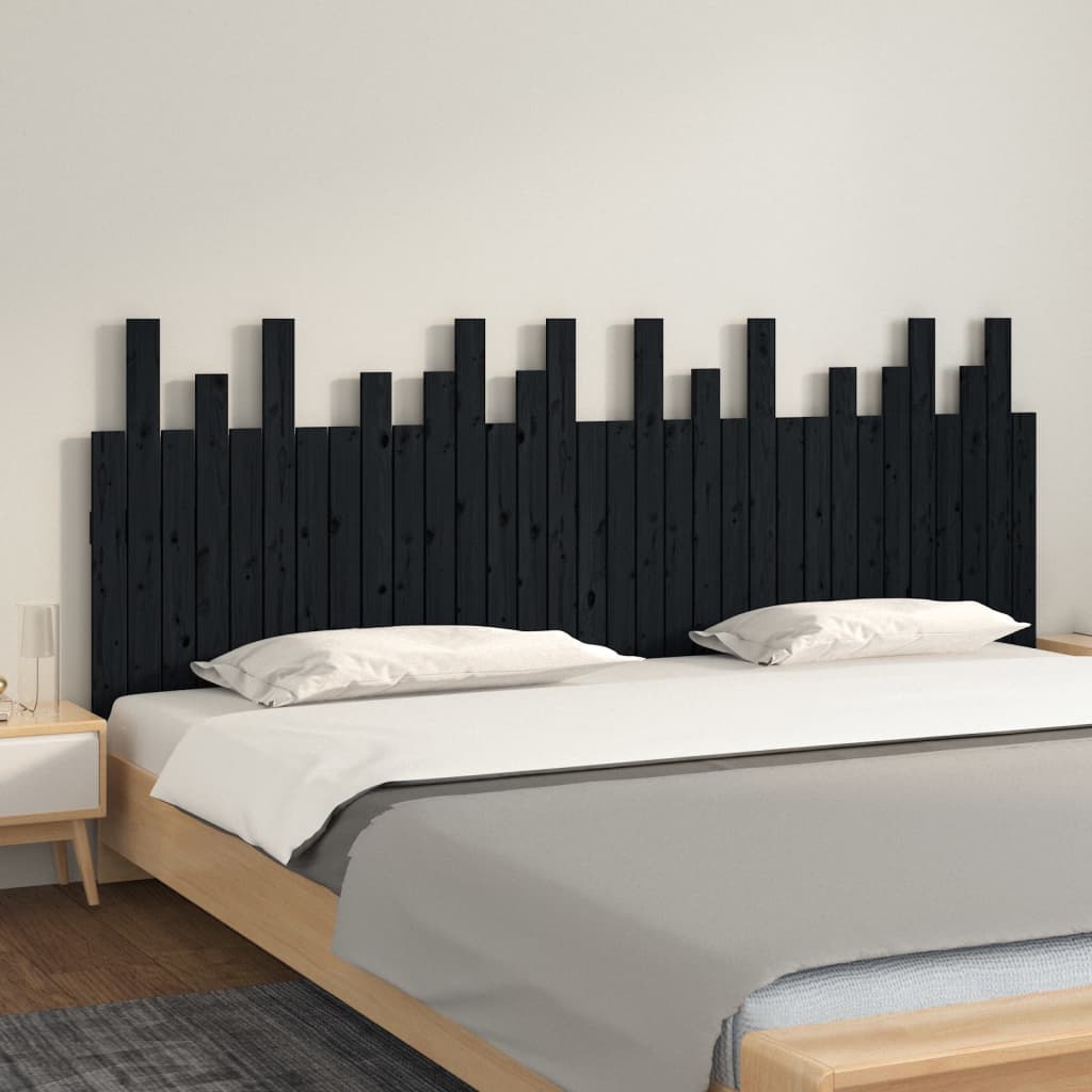 Tête de lit murale Noir 204x3x80 cm Bois massif de pin Têtes et pieds de lit vidaXL   