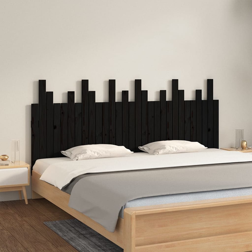 Tête de lit murale Noir 185x3x80 cm Bois massif de pin Têtes et pieds de lit vidaXL   