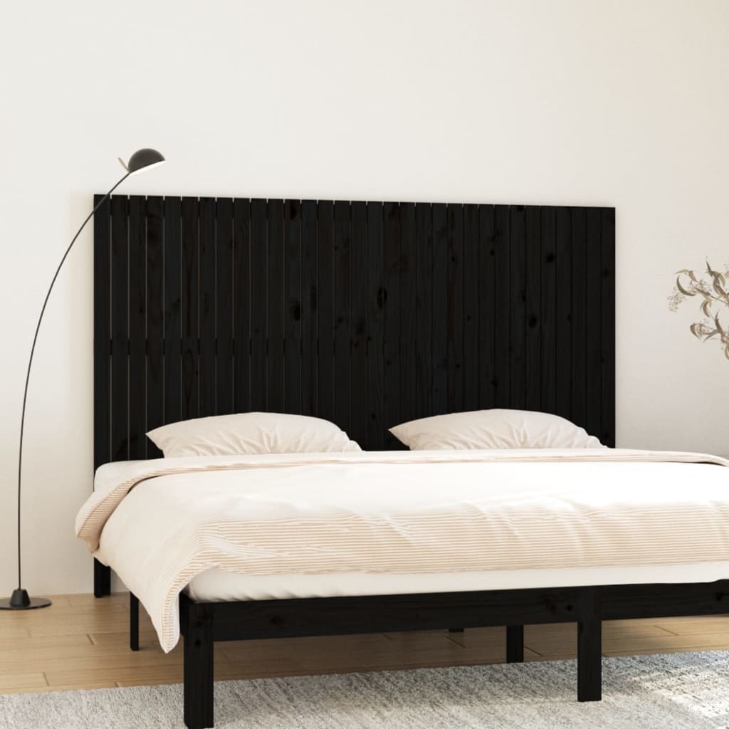 Tête de lit murale Noir 204x3x110 cm Bois massif de pin Têtes et pieds de lit vidaXL   