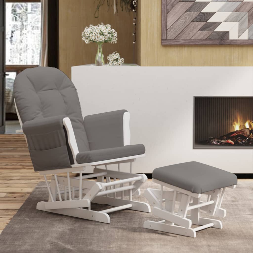 Chaise berçante avec repose-pied Gris foncé Tissu Fauteuils à bascule vidaXL   