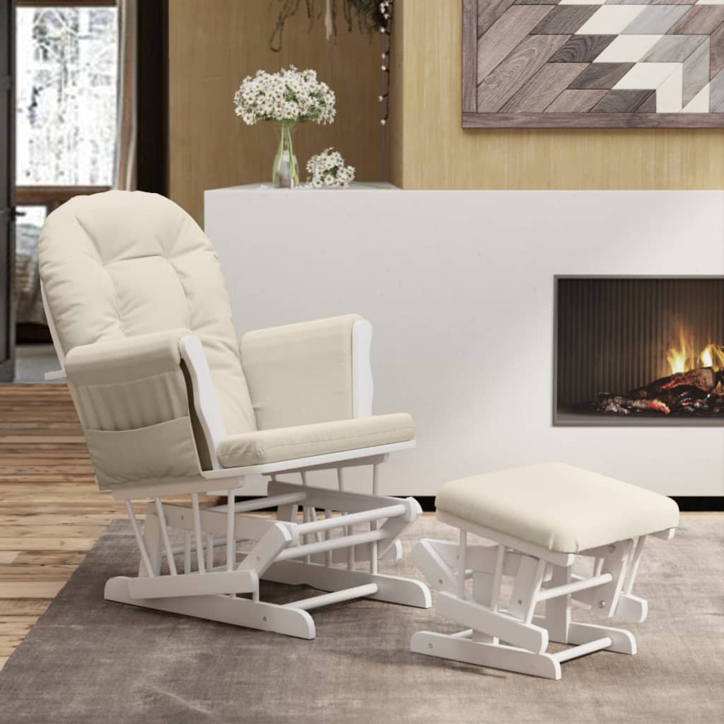 Chaise berçante avec repose-pied Blanc crème Tissu Fauteuils à bascule vidaXL   