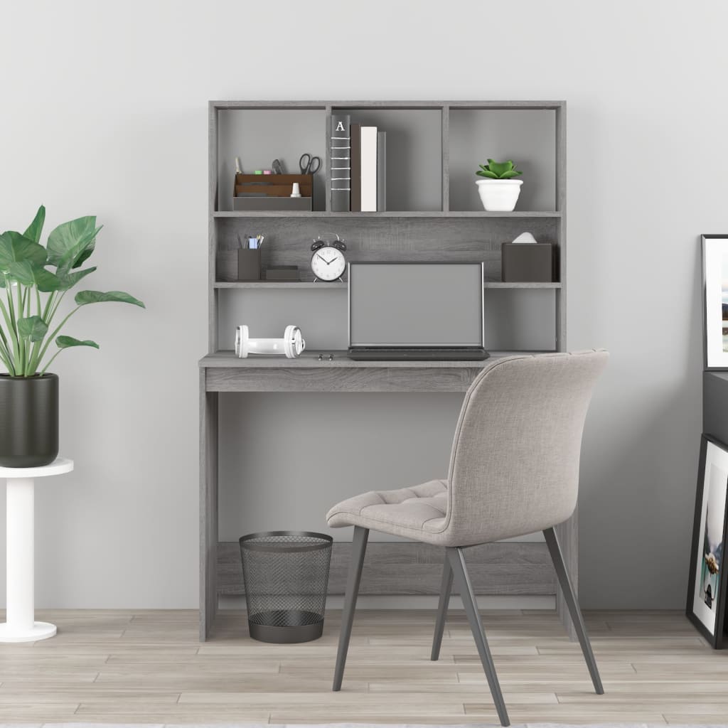 Bureau avec étagères Sonoma gris 102x45x148cm Bois d'ingénierie Bureaux vidaXL