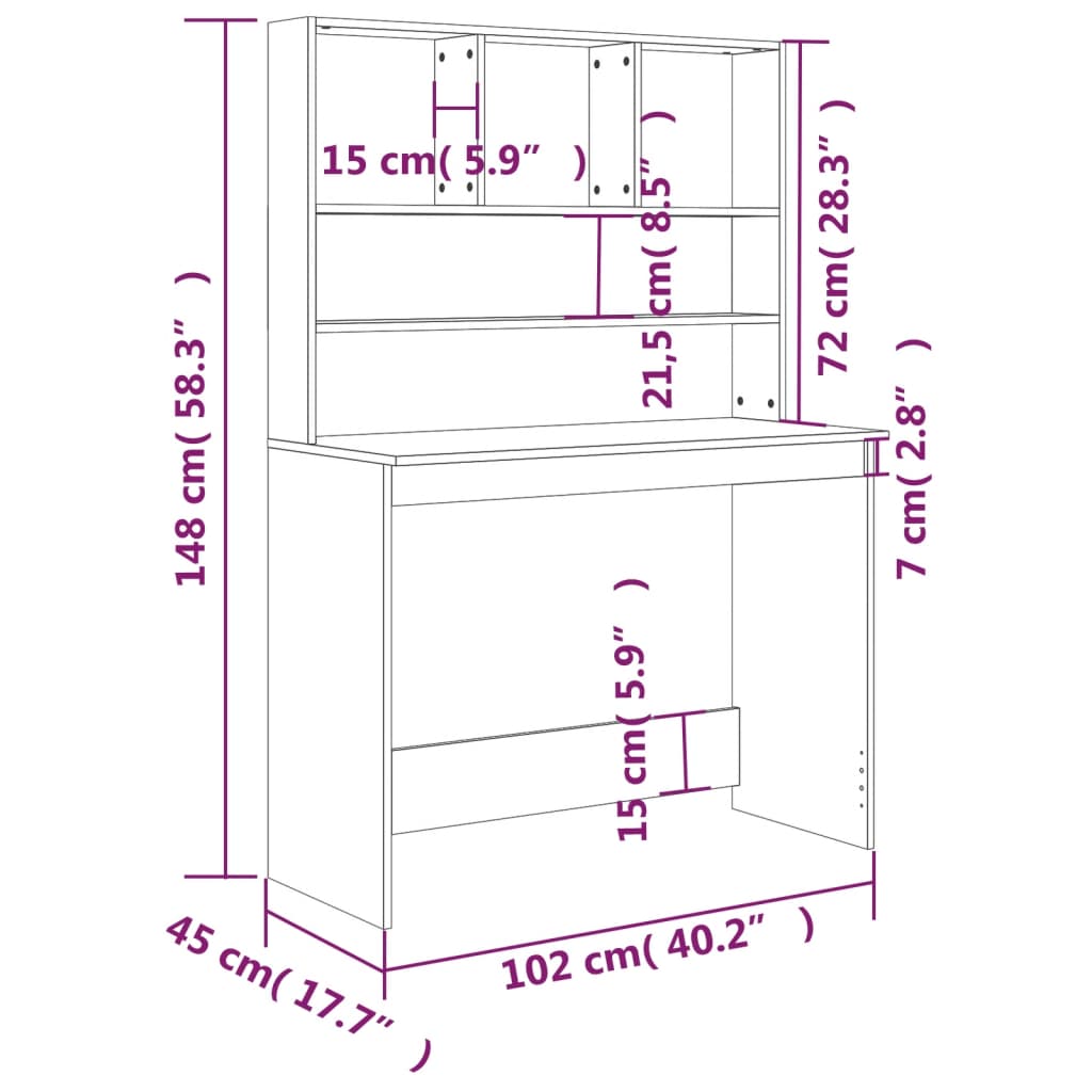 Bureau avec étagères Sonoma gris 102x45x148cm Bois d'ingénierie Bureaux vidaXL