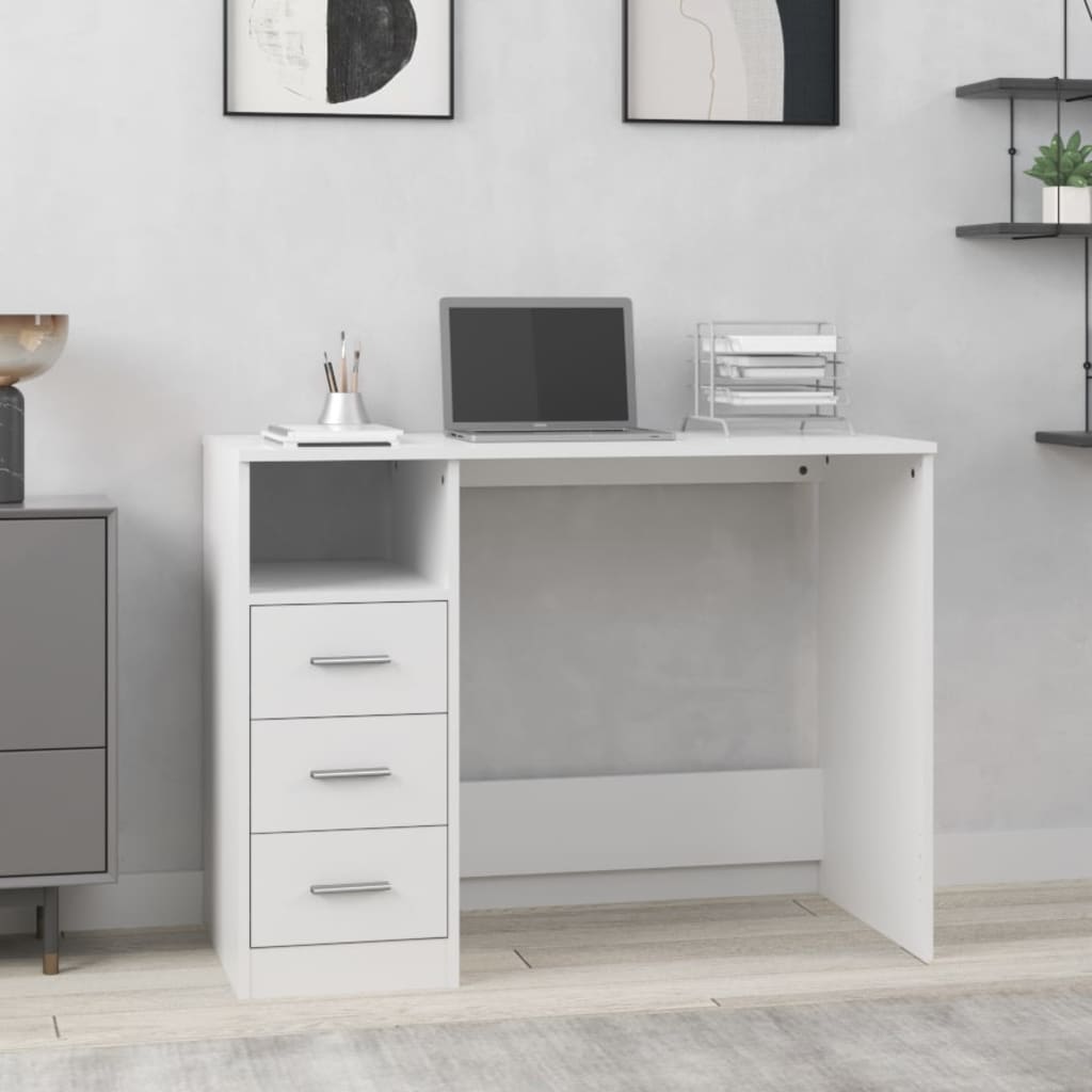 Bureau avec tiroirs Blanc 102x50x76 cm Bois d'ingénierie Bureaux vidaXL   