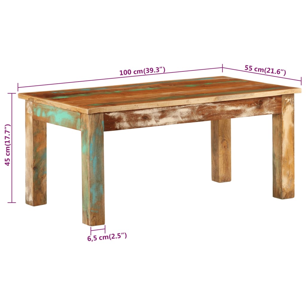 Table basse 100x55x45 cm bois de récupération massif Tables basses vidaXL   