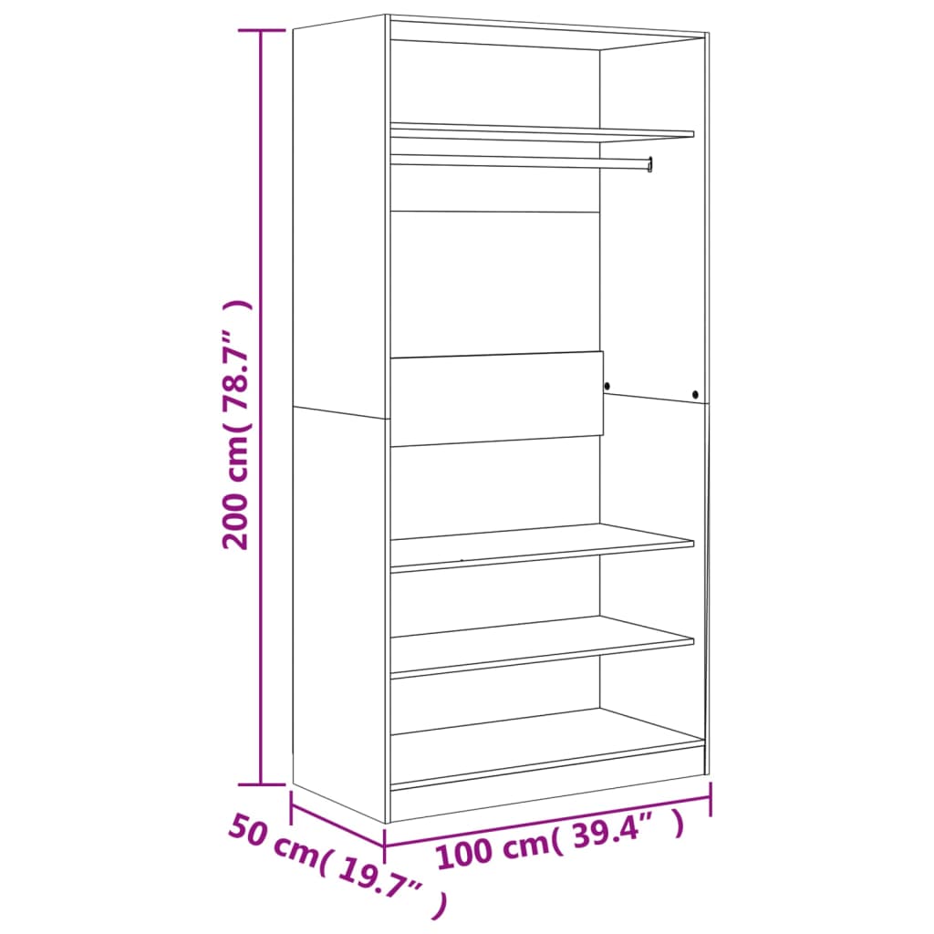 Garde-robe sonoma gris 100x50x200 cm bois d'ingénierie Armoires vidaXL   