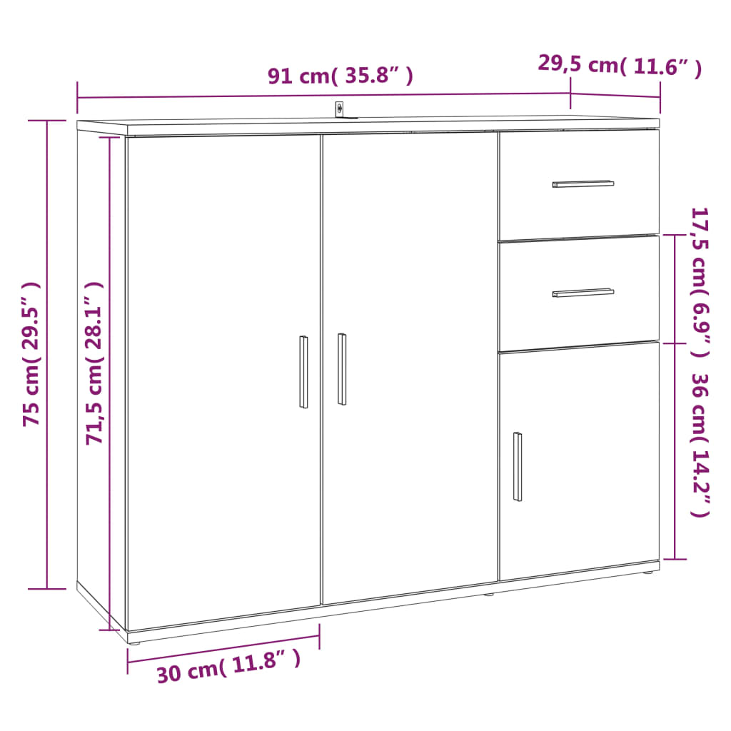 Buffet Chêne sonoma 91x29,5x75 cm Bois d'ingénierie - Xios Store SNC