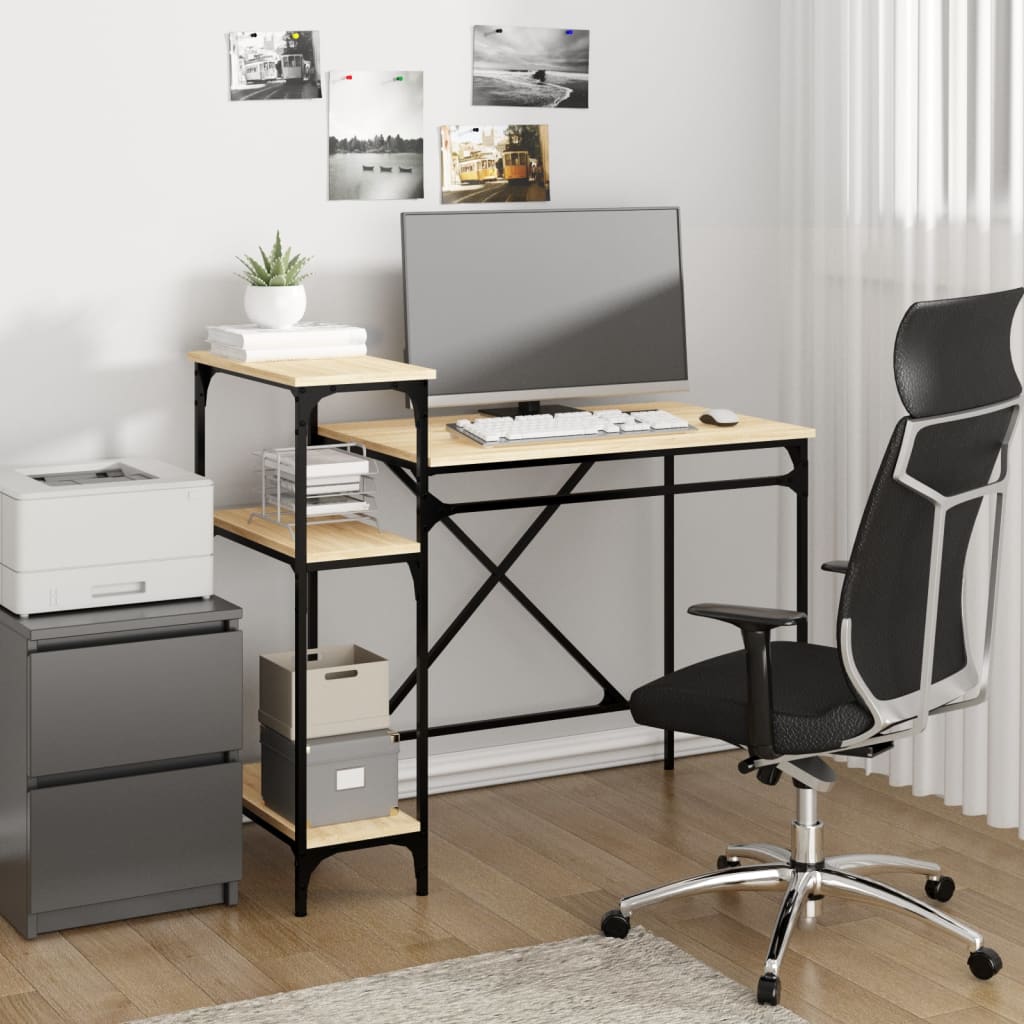 Bureau avec étagères chêne 105x50x90cm bois d'ingénierie et fer Bureaux vidaXL   