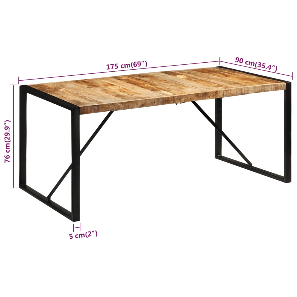 Table à dîner 175x90x76 cm bois de manguier massif brut Tables à manger vidaXL