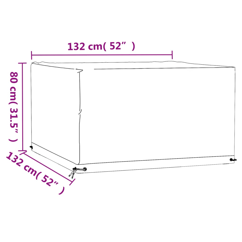 Housse de salon de jardin 8 œillets 132x132x80 cm carré Housses pour meubles d'extérieur vidaXL   