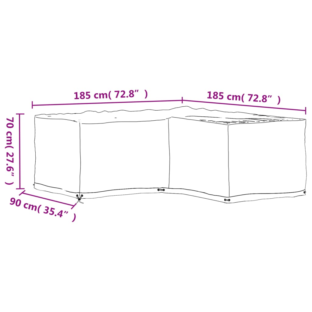 Housse de salon de jardin en forme de L 12 œillets 185x185x70cm Housses pour meubles d'extérieur vidaXL   