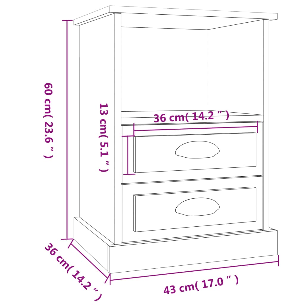 Tables de chevet 2 pcs chêne fumé 43x36x60 cm Tables de chevet vidaXL   