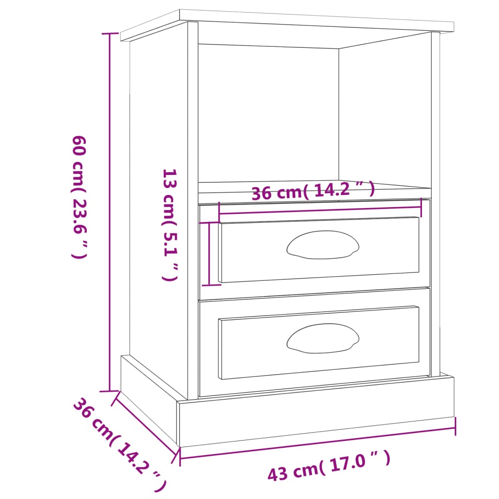 Tables de chevet 2 pcs sonoma gris 43x36x60 cm Tables de chevet vidaXL   