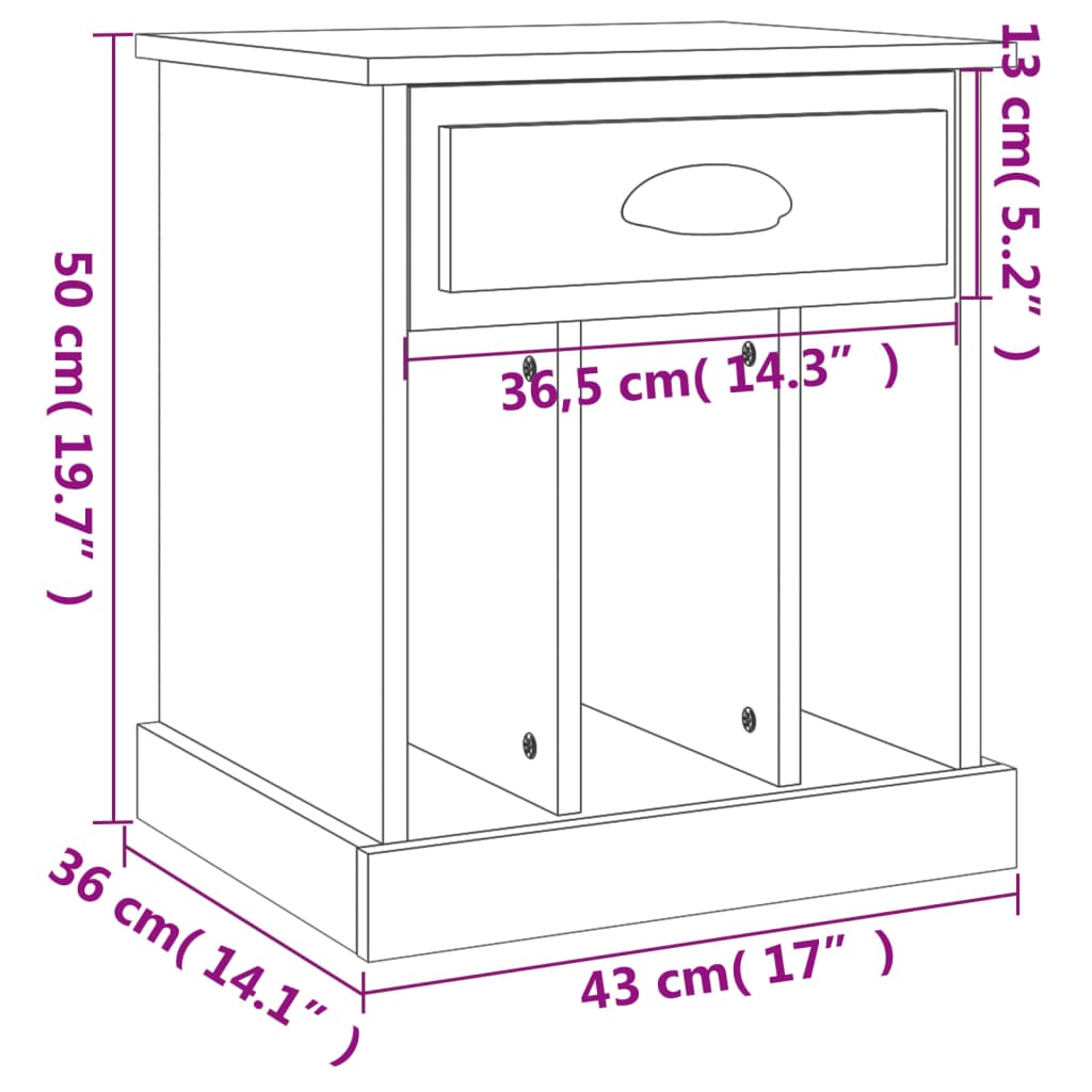 Table de chevet noir 43x36x50 cm Tables de chevet vidaXL   