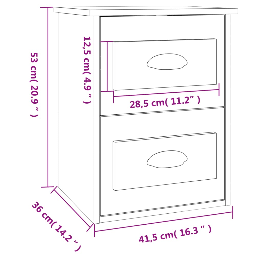 Table de chevet murale chêne sonoma 41,5x36x53 cm Tables de chevet vidaXL   