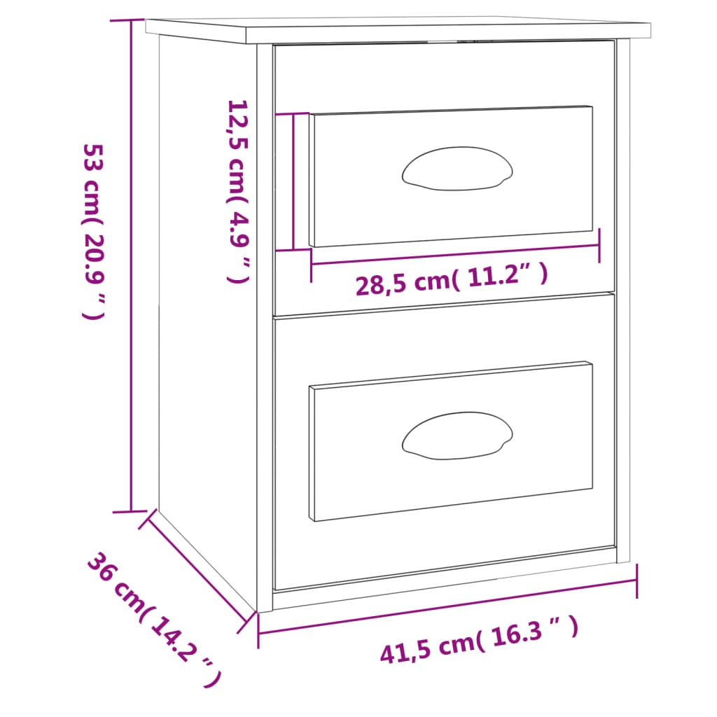 Table de chevet murale chêne marron 41,5x36x53 cm Tables de chevet vidaXL   