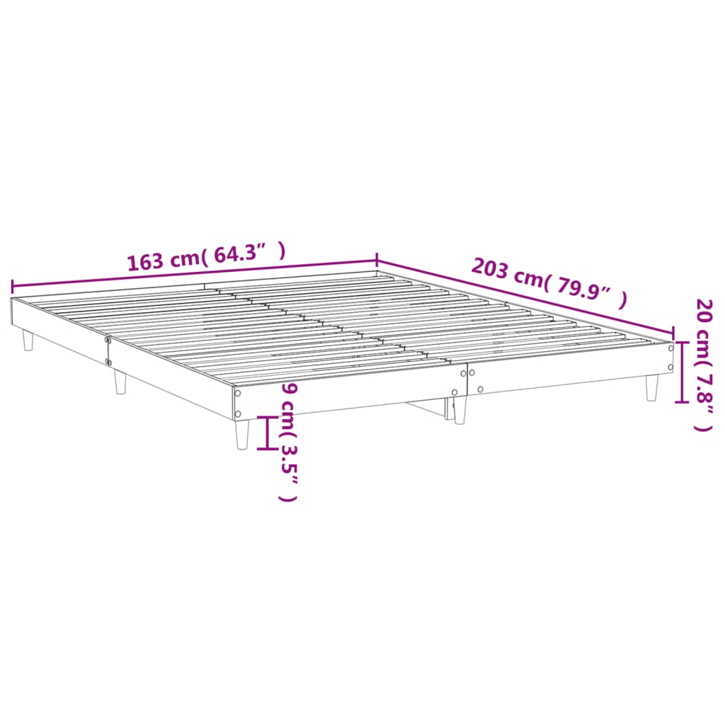 Cadre de lit chêne fumé 160x200 cm bois d'ingénierie Lits & cadres de lit vidaXL   