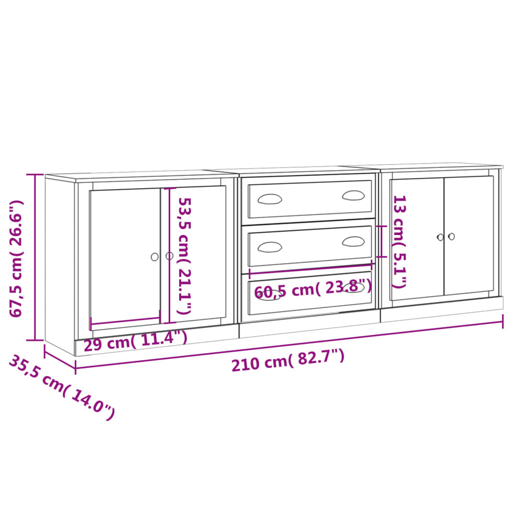 Image Buffets 3 pcs Blanc Bois d'ingénierie | Xios Store SNC vidaXL Xios Store SNC